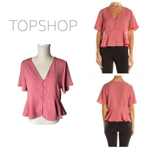 Topshop Pink Chic Peplum Top in Dusty Rose - Picture 1 of 14